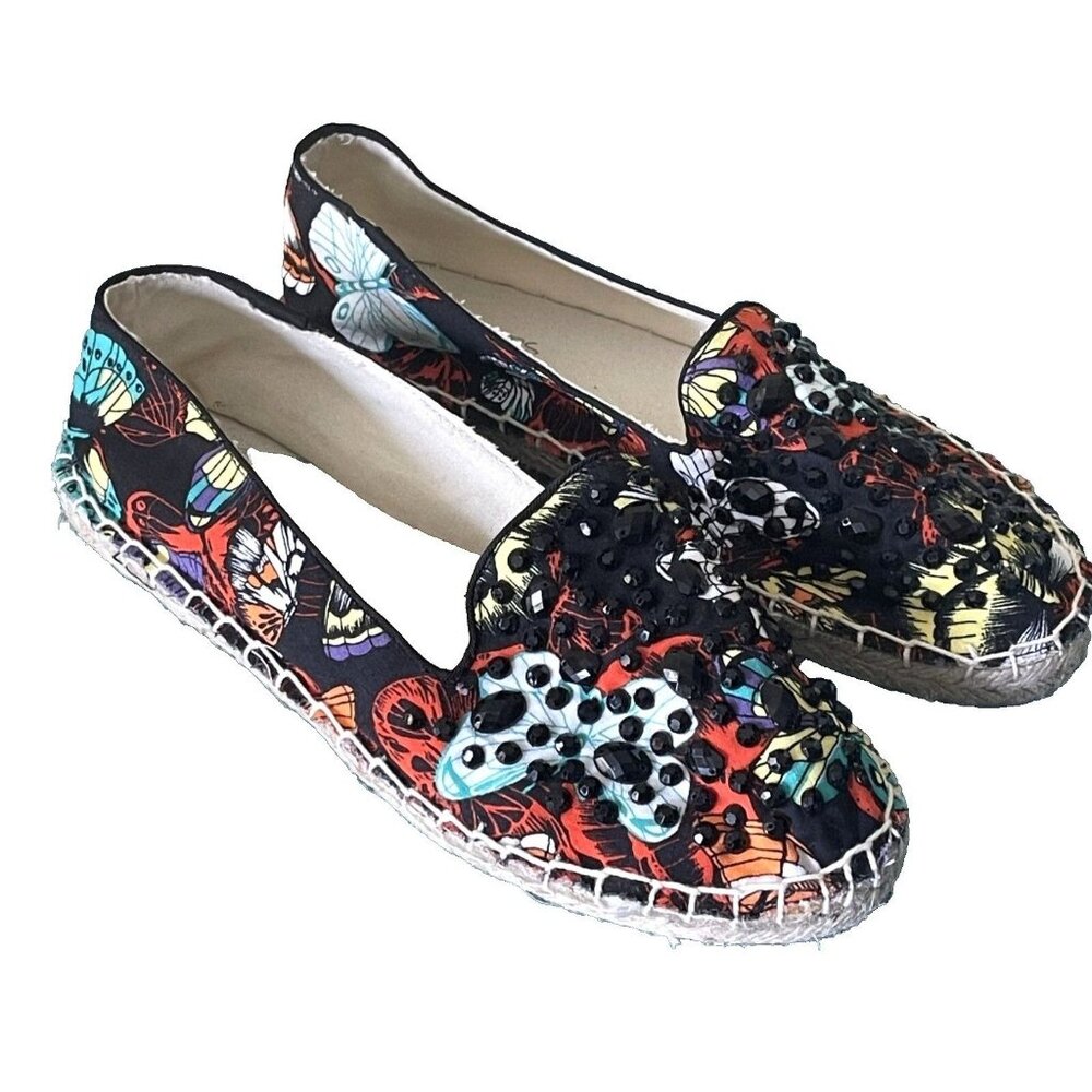 Dune Women's 8 Colorful Sequins Butterflies Espadrilles Flat Shoes Resortwear